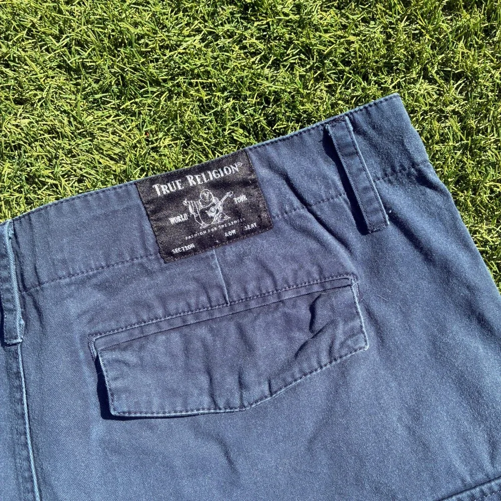True Religion Mens 40x12 Navy Blue Cargo Shorts Relaxed Fit Utility Y2K Skater